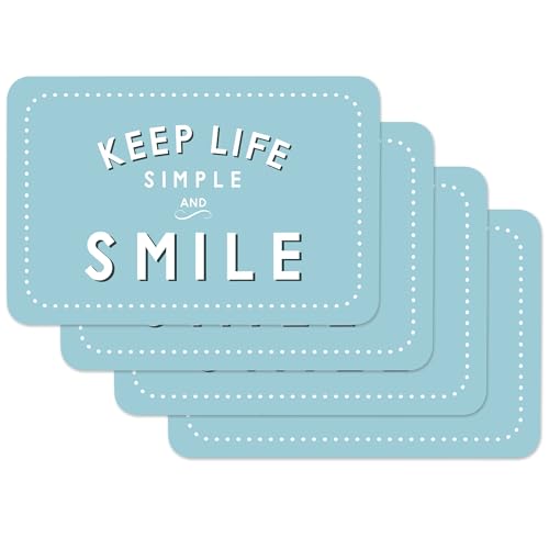 Venilia Smile Salvamanteles Keep Life Simple and Azul, Mantelería, Mantel Individual para el Comedor, Apto para Alimentos, 4 tajada, 45 x 30 cm, 59072, Polipropileno plástico, 30 x 45 cm, 4