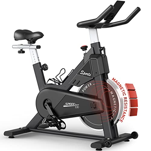 PASYOU Heimtrainer Fahrrad mit Magnetischer Widerstand, Fitnessbike Riemenantrieb, LCD Monitor mit RPM, IPad-Halterung Hometrainer 150 kg Belastbar Schwarz S30