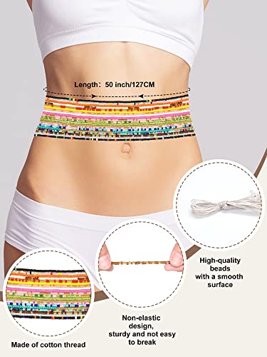 Yinkin 20 Pcs 50 Inch African Waist Beads for Women Plus Size Waist Belly Beads Tie on Layered Body Chain Non Stretching Colorful Body Bikini Jewelry Accessories for Summer Beach2