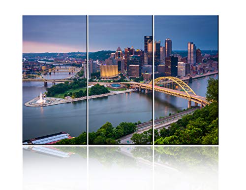 Canvas Wall Art Prints Modern Pittsburgh Cityscape Incline in Mount Washington Painting Stretched and Framed Modern Colorful Pennsylvania Skyline Buildings Picture for Home Office Decor - 28H x 42W