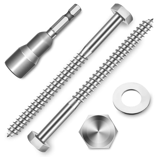 (10-Set) 5/16 x 4 Lag Screws, Stainless Steel Heavy Duty Hex Head Lag Bolts for Wood, Commercial/Industrial Grade 1/4 Bolts, Mounting Screws Bolts Kit, Bright Finish by Marysino