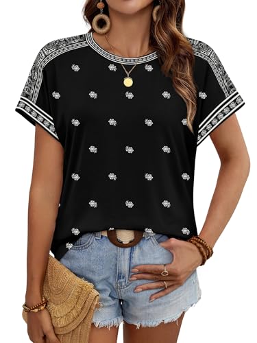 Image of WIHOLL Womens Tops Short Sleeve Shirts Summer Outfits 2026 Spring Dressy Casual Clothes Clothing