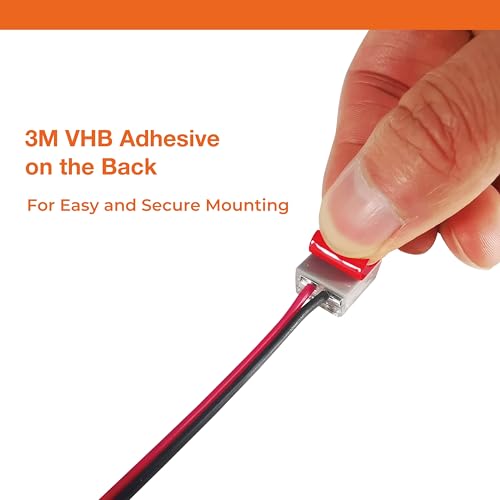 Fluflux 2-Pin Solderless Jumper Connectors for 8mm LED Strip Lights, with Pre-Installed 6'' 20AWG Wire and 3M VHB Adhesive, 8mm COB Tape Light Connectors for Quick, Secure Connection (Pack of 5) by FluFlux - Image 3