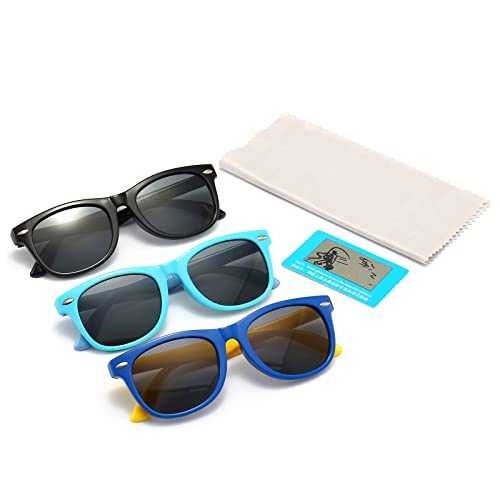 Fannygo 3 Pack Kids Sunglasses For Boys Girls Kids Polarized Sunglasses (Black+Blue+Light Blue) #TOP6
