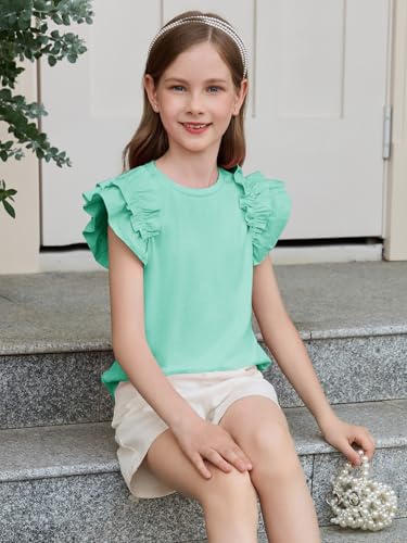 Image of Haloumoning Girls T Shirts Double Layer Ruffle Short Sleeve Kids Summer Crewneck Tunic Tee Tops 5-14 Years