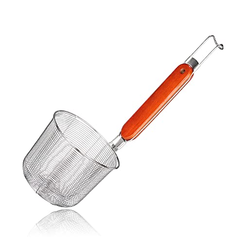 TENTA KITCHEN Stainless Steel Wire Strainer, mango de bambú (Skimmer, cesta de fideos)