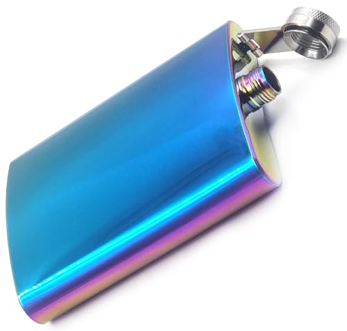 Image of Rainbow Color Design Stainless Steel Hip Flask with Funnel 8 Oz (236 ml) I Unique Style Wine Whiskey Liquor Flask I Unisex Alcoholic Drinks Holder Pocket Bottle (Rainbow+Funnel)