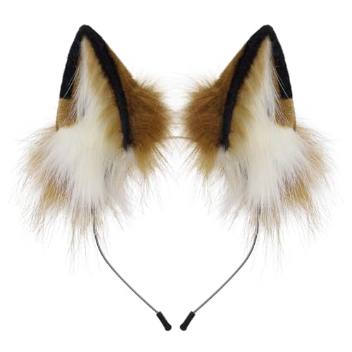 Adolala Handmade Faux Fur Fox Wolf Ears Headband Furry Animal Headwear Costume Props for Halloween Christmas Cosplay
