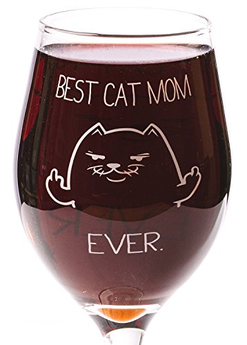 Funny Guy Mugs Best Cat Mom Ever Wine Glass, 11-Ounce - Unique Gift for Women, Mom, Daughter, Wife, Aunt, Sister, Girlfriend, Teacher or Coworker (Several Styles To Choose From)