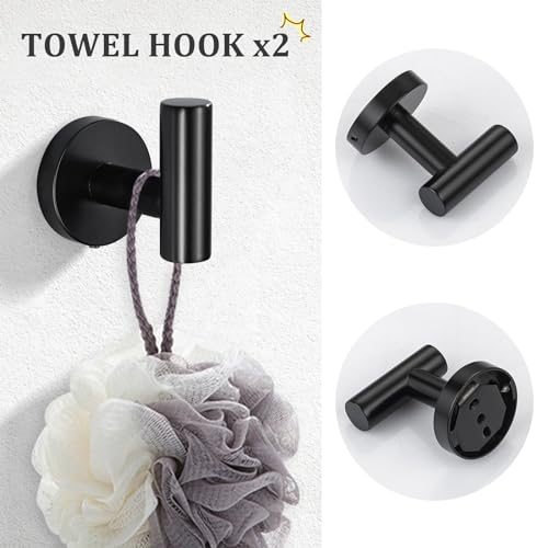 TURS Matte Black Bathroom Hardware Set 5 Piece, SUS304 Stainless Steel Bath Towel Bar Set, 24 Inch Bathroom Accessories Kit Wall Mounted by TURS - Image 5