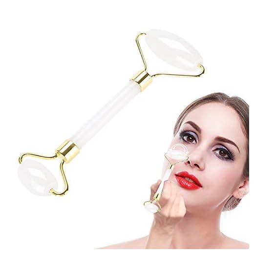 Jade Roller Rose Quartz Massager Face Roller med Gua-Sha Natural Facial Roller, Jade Roller för Face Jade Roller Massager Face (White Jade)
