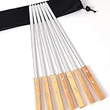 GXFCING 7 Pezzi Spiedini con Manico in Legno, Spiedini Piatti in Acciaio Inox SUS304, Spiedo per Barbecue Riutilizzabili, Accessori Barbecue per Verdure, Carne, Salsicce, 42 cm