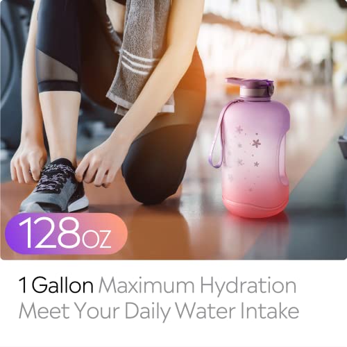 Toba 1 Gallon Water Bottle -128 Oz Motivational Water Bottle Bpa Free Water Jug Large Sports Water Bottle Leakproof Drinking Bottle Women/Men For Fitness Gym Outdoor Activity, Purple Orange Snowflake #TOP1