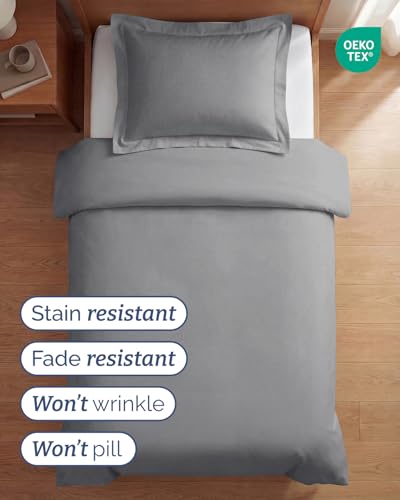 Image of Duvet Cover Twin /Twin XL Size Set - Extra Soft Twin /Twin XL Duvet Cover 68 inch x 90 inch with 1 Pillow Sham for Women, Men, Kids & Teens - Comfy, Easy-Care & Fade Free w / Zipper Closures & Ties (Steel Blue)