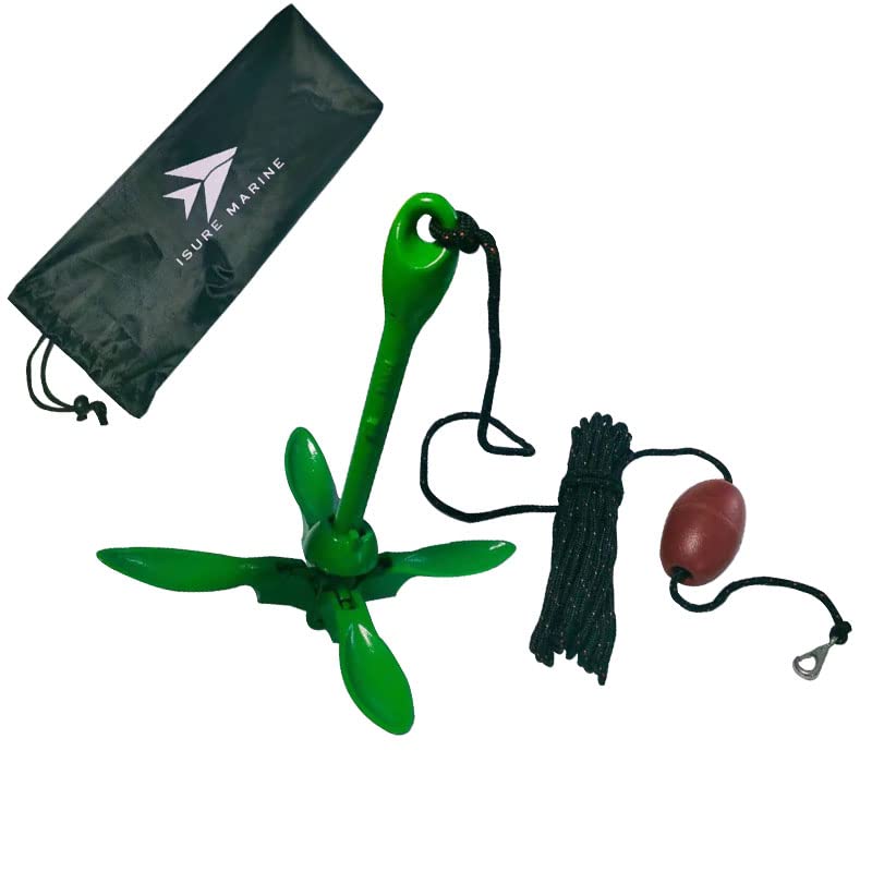 Ancre pliante en acier galvanisé avec sac de rangement - Kit de bouée portable - Système d'ancrage à grappin - Vert