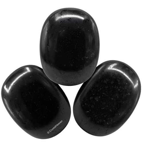 Image of Certified Black Tourmaline Crystal Palm Pebbles Stones for Stress Relief | AAA Grade Original Healing Gemstone Agate Palm Stone for Yoga Meditation Spiritual Reiki Feng Shui