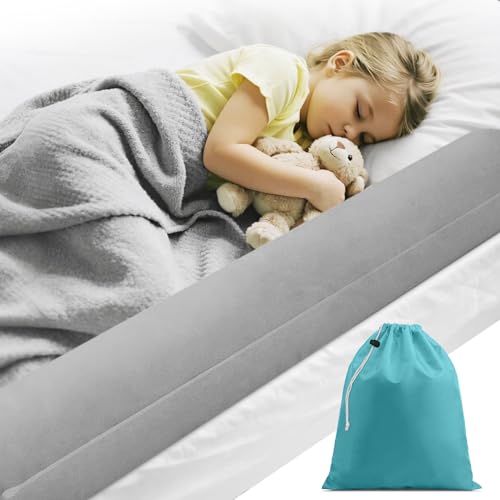Lezehea Bettschutzgitter Für Kinder Aufblasbarer Rausfallschutz Bett Reise Schutzkissen Bed Bumper mit rutschfeste und Waschbarer Bezug für Alle Betten Zuhause & auf Reisen(130cm)