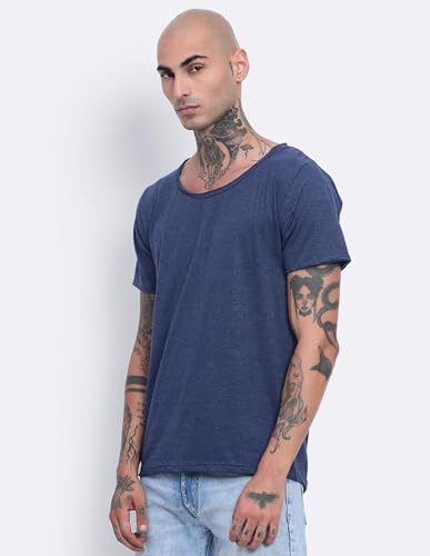 Image of Men's Cotton Scoop Neck T-Shirts, Regular Fit Tshirts Melange Scoop Neck T-Shirt