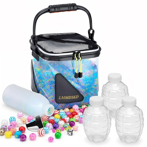 LLQHJXI Bead Storage Containers Kit - 2.6-Gallon Foldable Bucket for Gel-Based Craft Supplies - with 27oz Dispenser for Ball-Style Beads & 3 Refill Bottles - Hobby Organizer Accessories