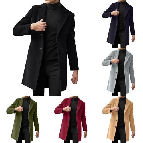 Aidodmom Cappotto caldo da uomo, cappotto invernale, giacca da uomo, cappotto lungo, taglio aderente, cappotto di mezza stagione, gabardina invernale, giacca lunga da uomo, comodo da indossare