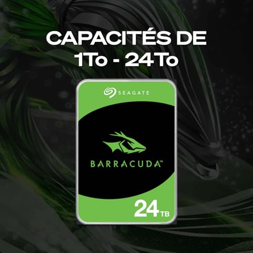 Seagate BarraCuda 2To, Disque dur interne HDD, 3.5 pouces, SATA 6 Goit/s, 7 200 tr/min, 256 Mo de mémoire cache, pour PC de bureau , Ouverture Facile, Services Rescue (ST2000DMZ08)