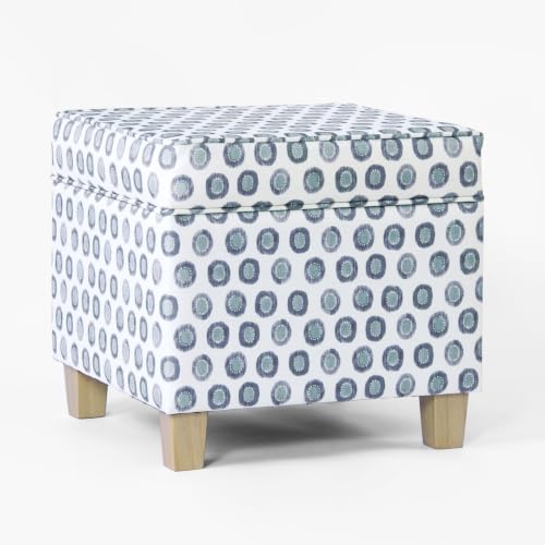 Image of HomePop 18 inch Classic Square Storage Ottoman - Green Medallion Ikat Print