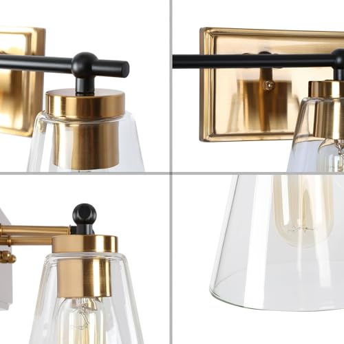 Image of KSANA Bathroom Light Fixtures, 3-Light 22'' Matte Black and Imitation Electroplated Copper Vanity Lights with Clear Glass Shade, Modern Farmhouse Black and Gold Brass Bathroom Lighting Over Mirror
