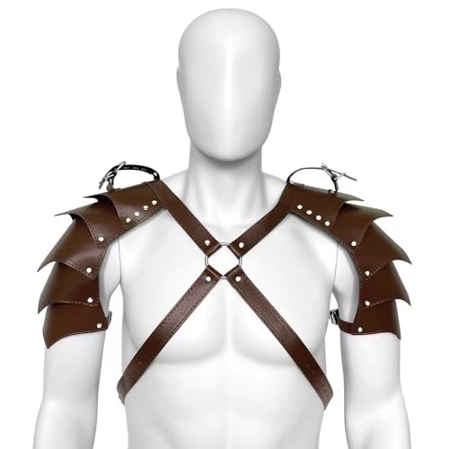 Mr.Fashion Cool Leather Armor Costume, Fierce Leather Suit, Create a Special Christmas Look, Make Your Stage Performance Night. (Double Armor - Brown)
