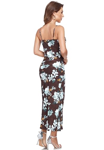 Image of Women's Spaghetti Strap Midi Satin Silk Dresses Slip Cowl Neck Party Cocktail Evening Sexy Dress