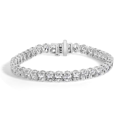 IGI Certified 14K White Gold 15.0 Cttw Oval Cut Lab Grown Diamond Tennis Bracelet