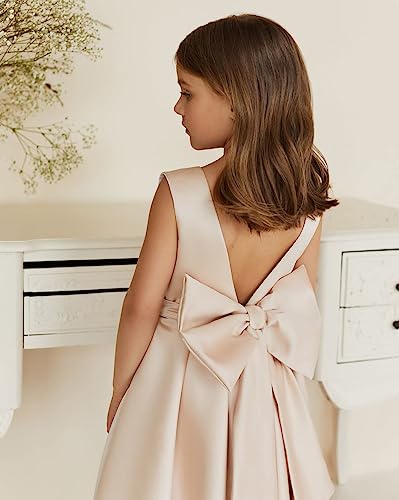 Satin Flower Girl Dresses for Wedding Bow-Knot Elegant Princess First Holy Communion Gown HDT2304064