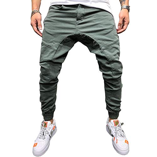Loeay Pantalons pour Hommes Fermeture à glissière Décoration Épissage Harem Joggers Pantalons de survêtement Solides Léger Pantalon Cargo extérieur Pantalon de Travail Pantalon Vert XXL Cover