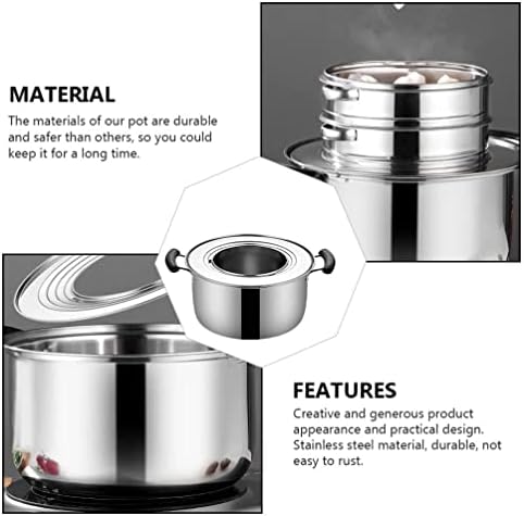 HEMOTON Stainless Steel Steamer Pot Cooking Pot Soup Pasta Pot Stew Pot for Induction Stovetop Home Kitchen Dumpling Bun Bao Silver L
