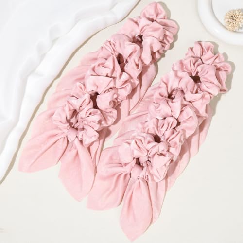 Image of 12 PCS Bow Hair Scrunchies Bunny Ears Silk Scrunchies Hair Ties Bobbles Elastic Hair Ties Ropes Ponytail Holder Hair Accessories for Women