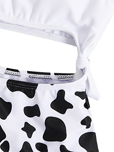 Wdirara Girl's Cute Print Cut Out One Piece Swimsuit Tie Front Monokini Cow Print 150 #TOP4