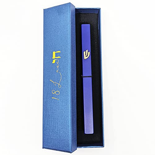 18 Lane Mezuzah For Door, Aluminum Metal Indoor/Outdoor Jewish Mezuzah Case Prayer Judaica (Blue/Gold) #TOP6