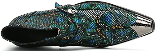 Santimon Men's Chelsea Boots - Leather Western Ankle Boots with Metal Pointed-Toe & Snakeskin Texture - Dress & Casual Boots for Party, Disco, Wedding, Prom & Singer4