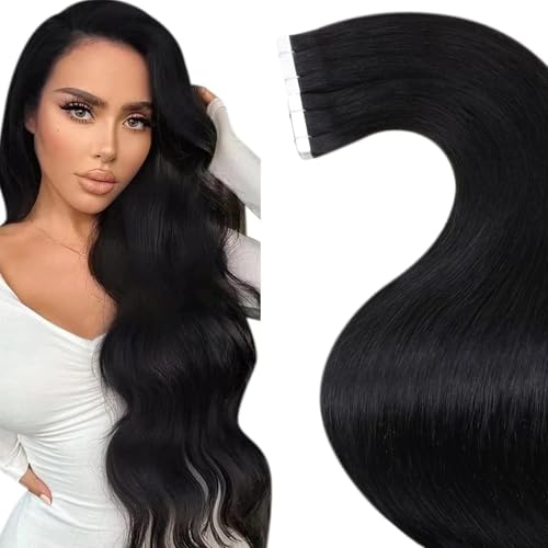LaaVoo Tape in Extensions Echthaar Schwarz Invisible Remy Echthaar Extensions Tape Haarverlängerung Für Partys Arbeit Termine 30cm 30g 20PCS #1