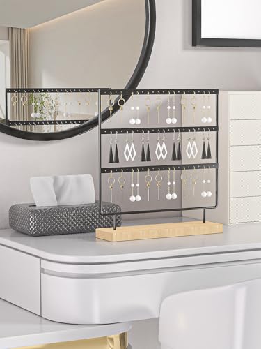 Ausalivan Earring Holder Organizer,Pierced Large Earrings Display Stand For Selling,Small Stud Earring Organizer Rack,Hoop Earring Storage Hanger Tree (Black, 3 tier)