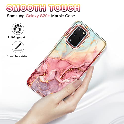 Btscase For Samsung S20 Plus/S20+ Case, Marble 3 In 1 Heavy Duty Shockproof Full Body Rugged Hard Pc+Soft Silicone Drop Protective Women Girl Covers For Samsung Galaxy S20 Plus 6.7 Inch, Rose Gold #TOP5