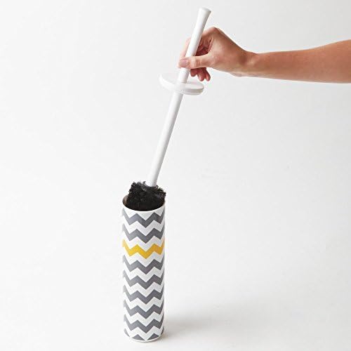 iDesign Una Toilet Brush Set, Plastic Bathroom Brush Holder, Grey/Yellow Chevron