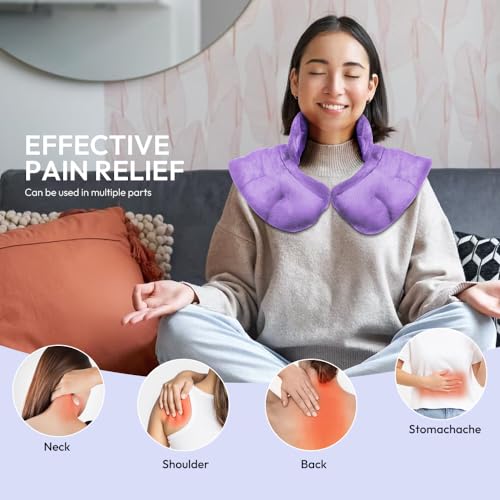 Image of Microwavable Heat Pad for Neck and Shoulders, Warm Compress Wrap, Purple | Weighted Moist Heat for Back, Relief Sore Muscle Stress Tension, Gift for Women