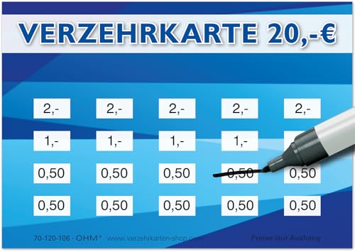 250 Verzehrkarten DIN A7, Gesamtwert 20 Euro, praktische Alternative zu Wertmarken, für Vereine, Gastronomie etc., einfaches bargeldloses Bezahlen