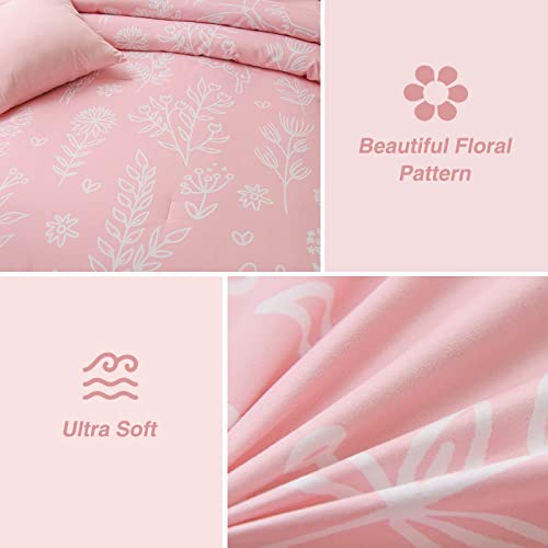 A Nice Night Bedding Set 3Piece Comforter Sets,Plant Floral Butterfly Comforter Set-Soft Microfiber Bedding Sets For All Season,Pink King Size #TOP2