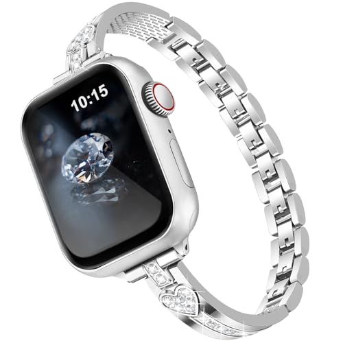 Image of VISOOM Bracelet Compatible for Series 11 /10 /9 /8 /se Apple Watch Band 46 /45 /44 /42 /41 /40 /38mm Series 7 /SE Women Dressy Luxury Wristband Jewelry Metal Watch Strap for iWatch Series 6 /5 /4 /3 /2 /1