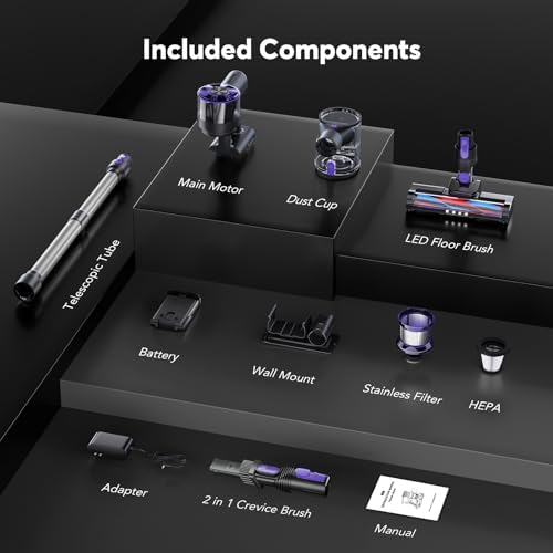Cordless Vacuum Cleaner for Home, 80,000PRM Powerful 4 in 1 Lightweight Stick Vacuum with 2 Adjustable Suctions, Max 40 Mins Runtime, 2600mAh Rechargeable Vacuums (Grape Purple) — view 6