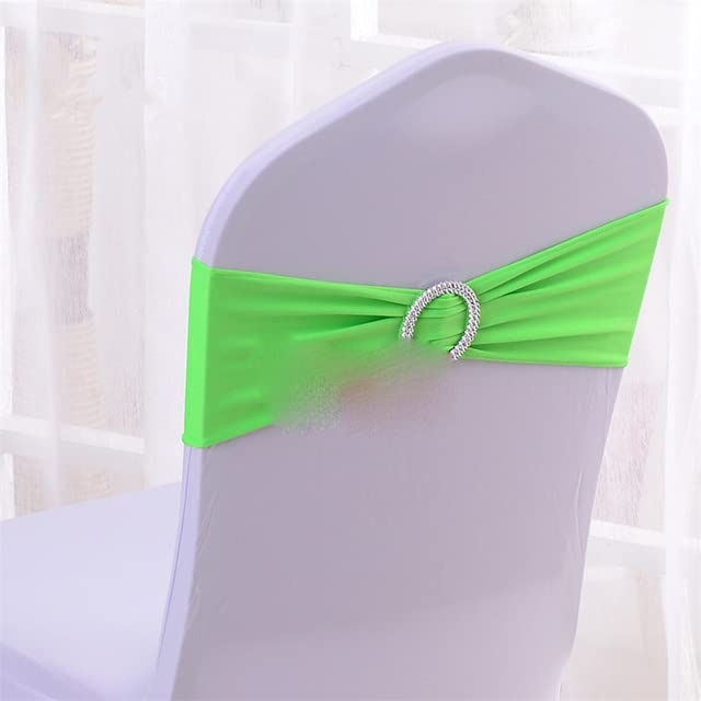ozdoby na krzesła ślubne, Szarfy na krzesła, opaska krzesło elastanowa szarfa krawatowa kokardka z klamrą pokrycie Event Party dekoracja hotelu, 50 sztuk(Apple Green)