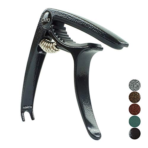 Quick-Change Guitar Capo, Lightweight Zinc Alloy Capo for Acoustic and Electric Guitars, Bass Mandolin Banjo Ukulele Capo with Metallic Alligator Grain (Black)