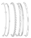 DEARMAY Dainty Silver Plated Bracelets for Women Trendy, Silver Jewelry Set Paperclip Box Herringbone Figaro Rope Chain Bracelet for Women Fashion Pack Gifts