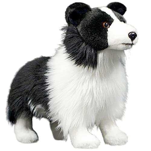 capybaraflying Niedliches simuliertes Border Collie-Plüschtier,28cm/11in realistisches Border Collie-Kuscheltier,kuschelige Schlafzimmerdekoration für Teenager – Schwarz